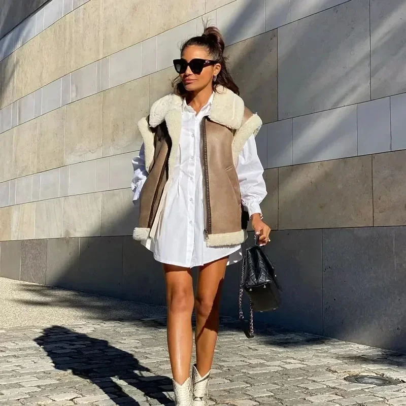Fur Vest Warm Women\'s Vest Sleeveless Jacket Autumn Winter Fashion Female Vest Jacket Coat Leather Fur Vest for Women