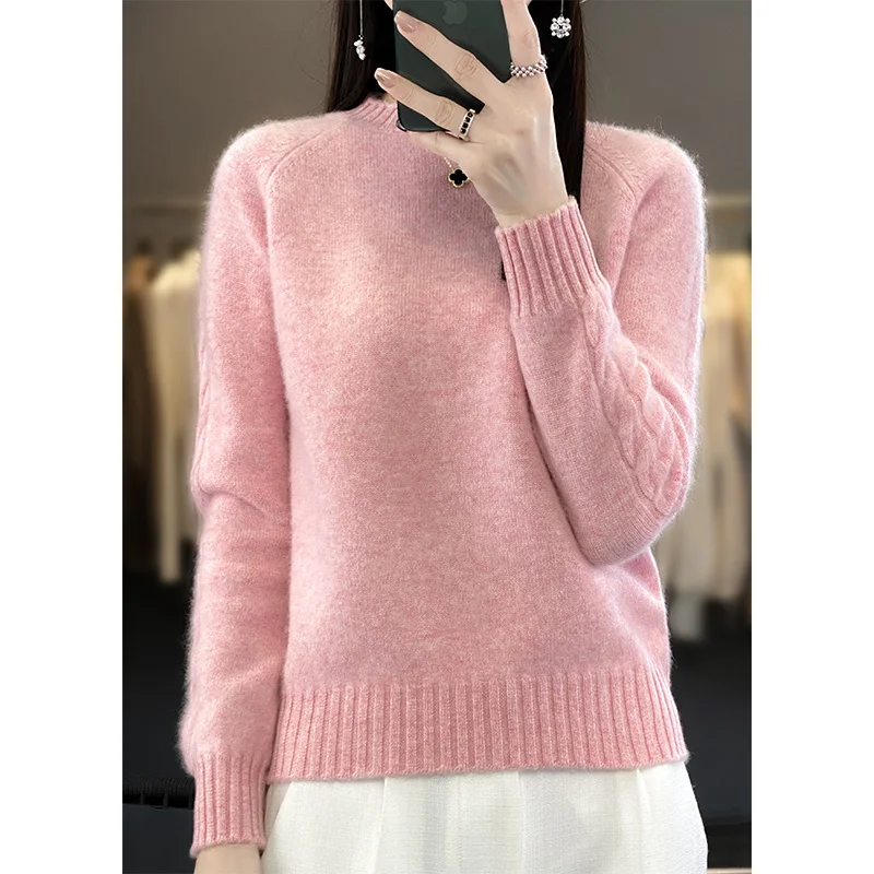 Jueqi Autumn and Winter New Women's Cashmere Sweater Round Neck Pullover Sweater 100% Pure Wool Bottom RT-928