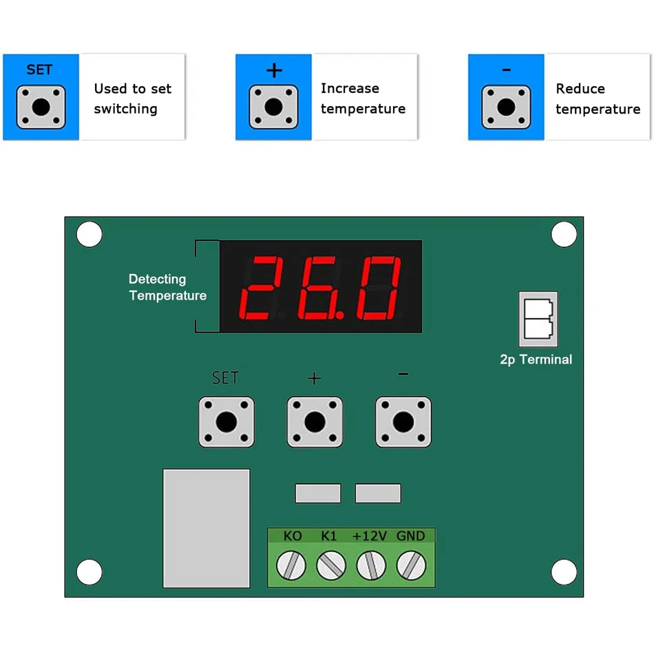 Modulo regolatore di temperatura da 2 pezzi con custodia, modulo termostato digitale con Display a LED XH W1209 con sonda NTC impermeabile-50 ~ 110 ℃