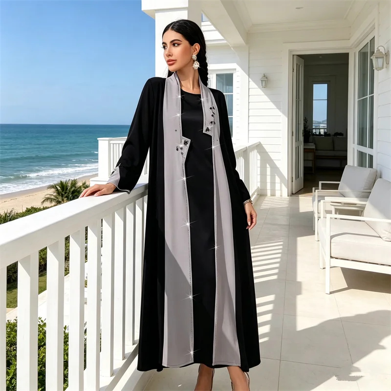 

2026 New Open Kimono Abaya Jalabiya Moroccan Turkey Kaftan Women Muslim Dress Ramadan Kimono Cardigan Kebaya Robe Islam Clothing