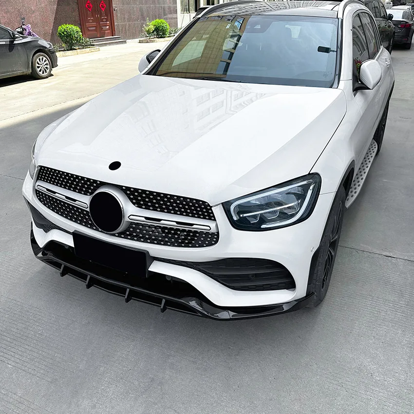 For Mercedes Benz GLC Class X253 GLC200 260 300 2020-2022 AMG Car Front Bumper Lip Glossy Black or Carbon Fiber Look Body Kit