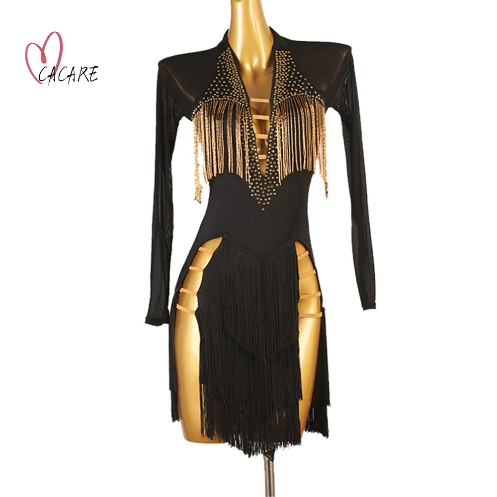 CACARE Latin Dress Women Fringe Salsa Tango Flapper Costume Suit Latina Dance Competition Dresses Tassel D0002 Customize