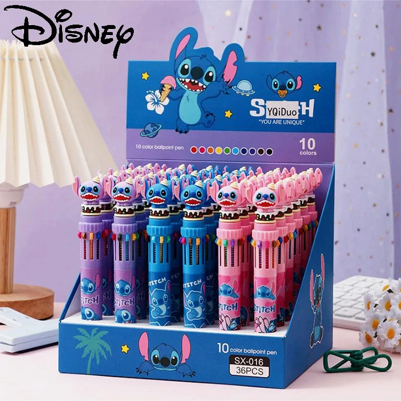 

Disney Cartoon Stitch Ten-color Ballpoint Pen Creative Shape Press Multi-color Handbook Pen Student Stationery Children's Toys