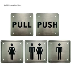 Stainless Steel Push Pull Prompts WC Wall Stickers Toilet Signs Restroom Washroom Signage Plaque Man & Woman Door Signs
