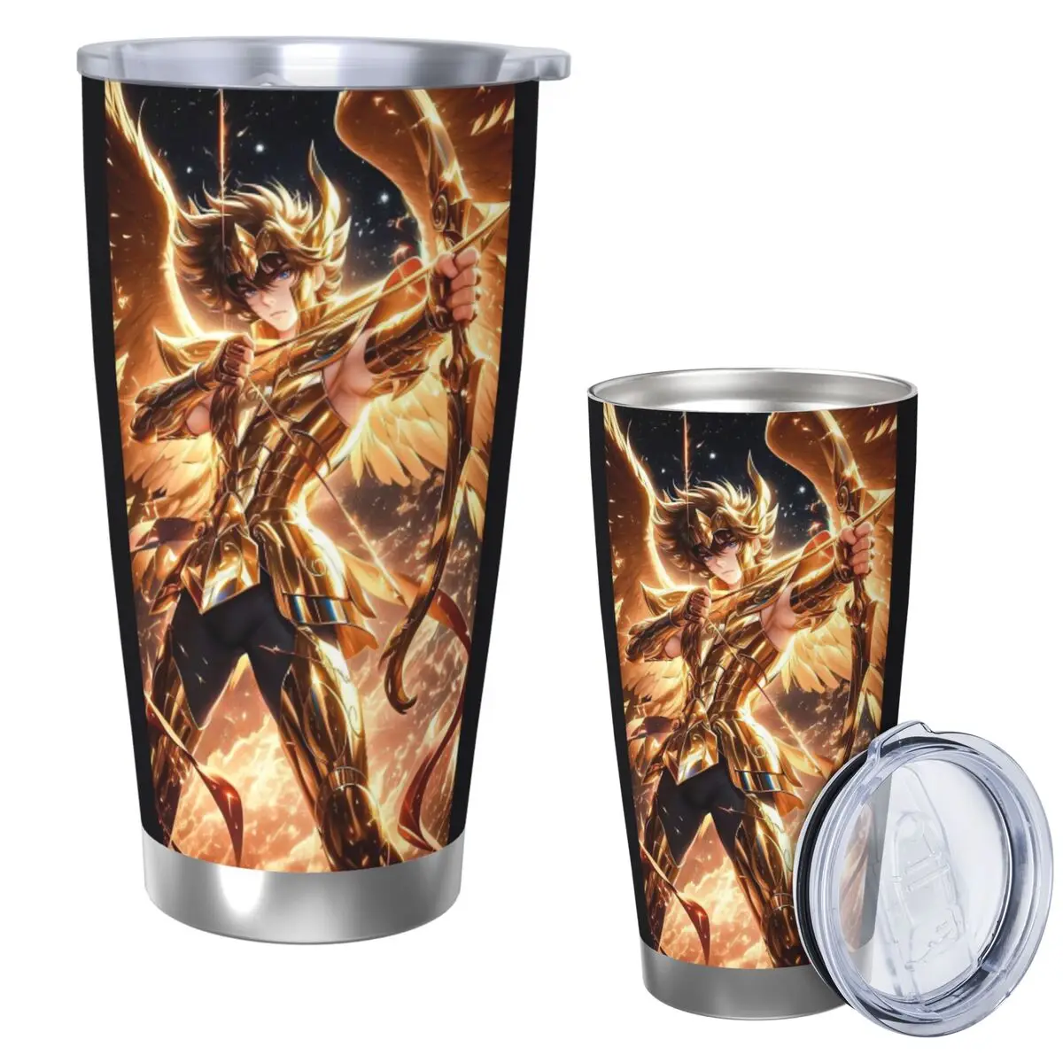 

Рыцари Зодиака Стакан из нержавеющей стали Чашка с вакуумной изоляцией Термальная холодная бутылка Соломенная с крышкой 20 унций