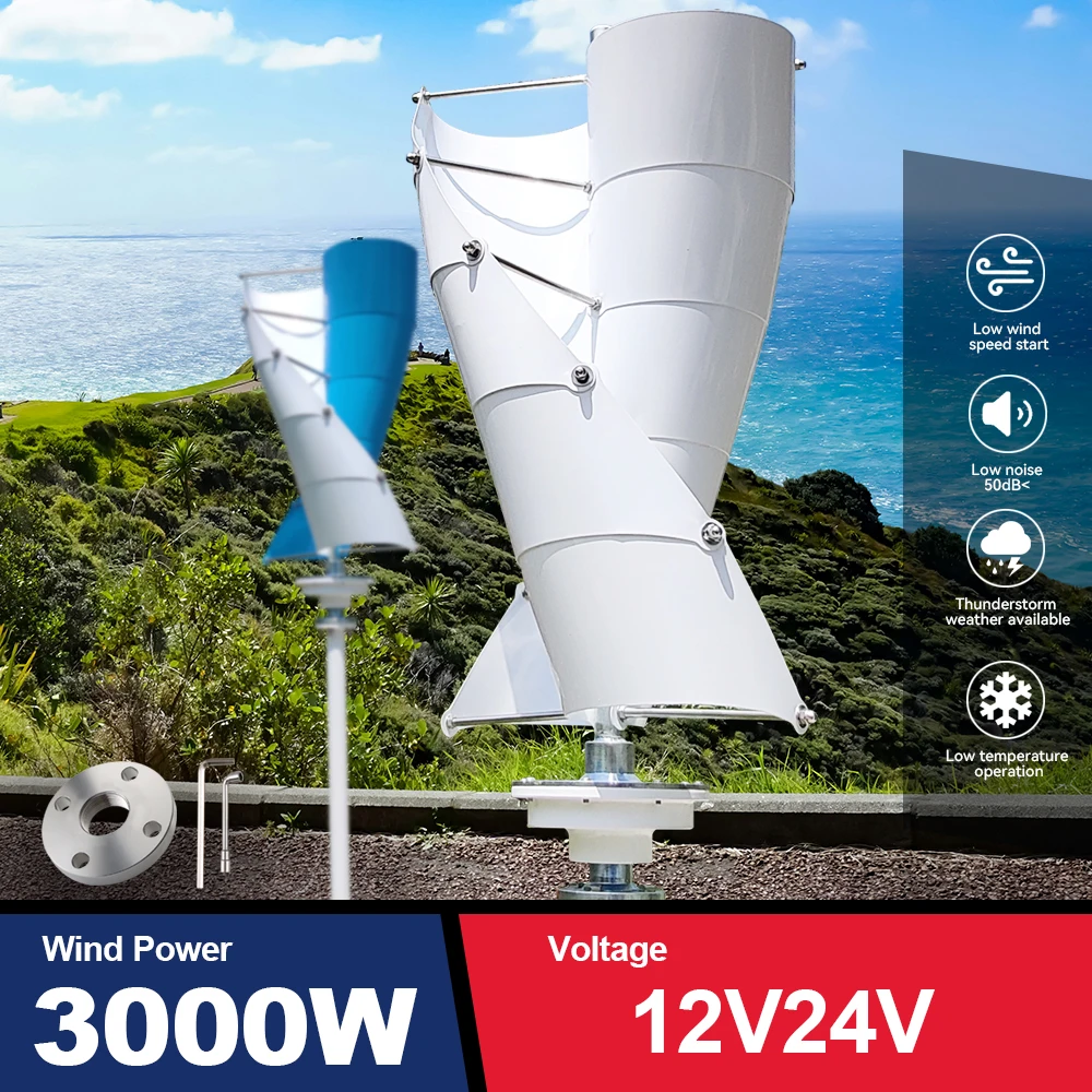 

3000w Vertical Axis Wind Turbine Outdoor RV Home Dedicated With MPPT Wind And Solar Hybrid Controller 12v 24v Off-Grid System