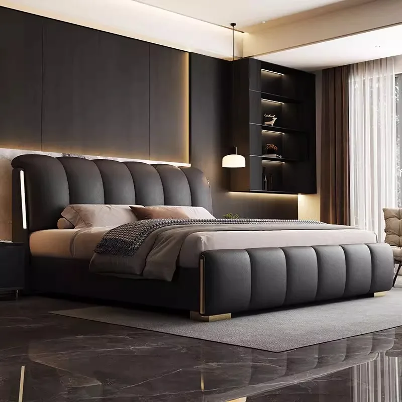 

Leather Black Double Bed Mattress Sheets Simple Modern Frame Double Bed Storage Luxury Modern Cama Matrimonial Bedroom Furniture