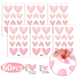 60pcs=6 Sheets Pink Heart Wall Stickers Big Small Hearts Art Wall Decals for Children Baby Girls Room Nursery Wallpapers Decor