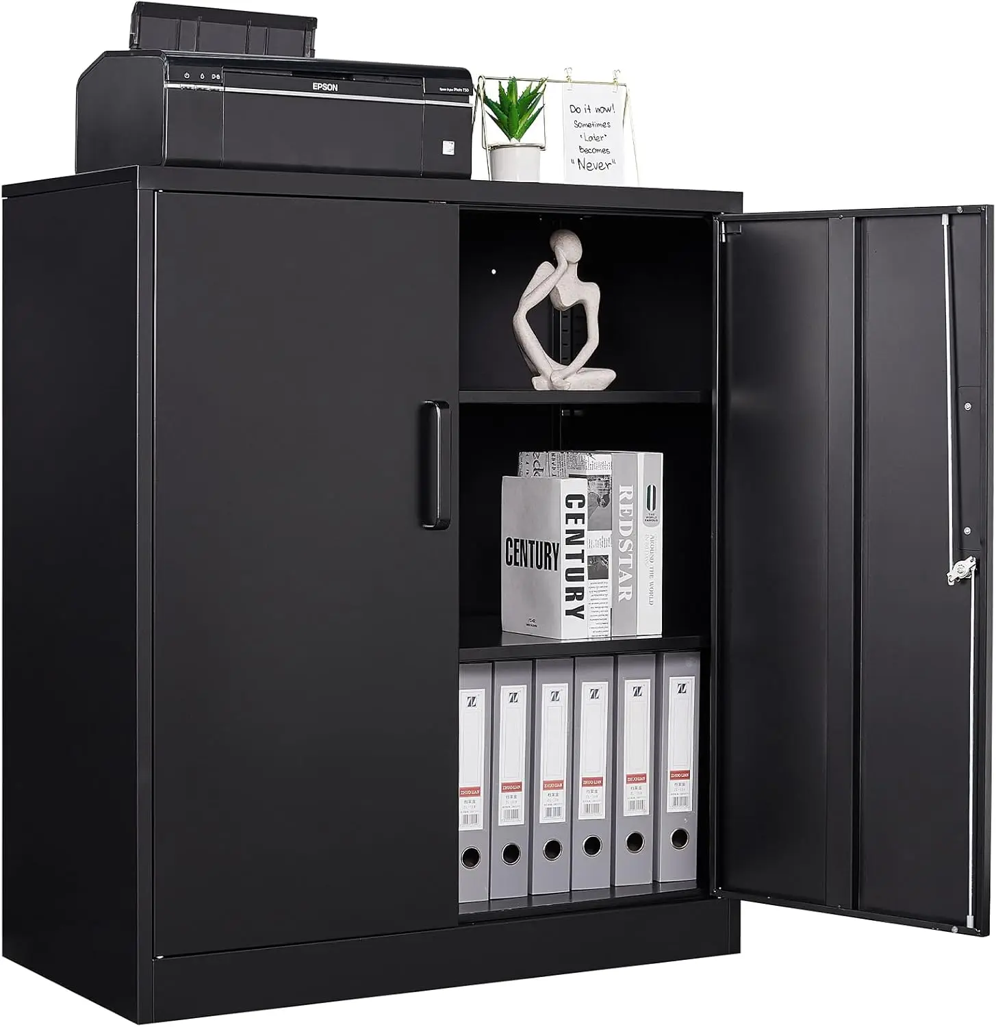 

Metal Storage Cabinet with 2 Doors and 2 Adjustable Shelves - 35.5" Garage Wall Cabinet, Locking Counter Cabinet for Home