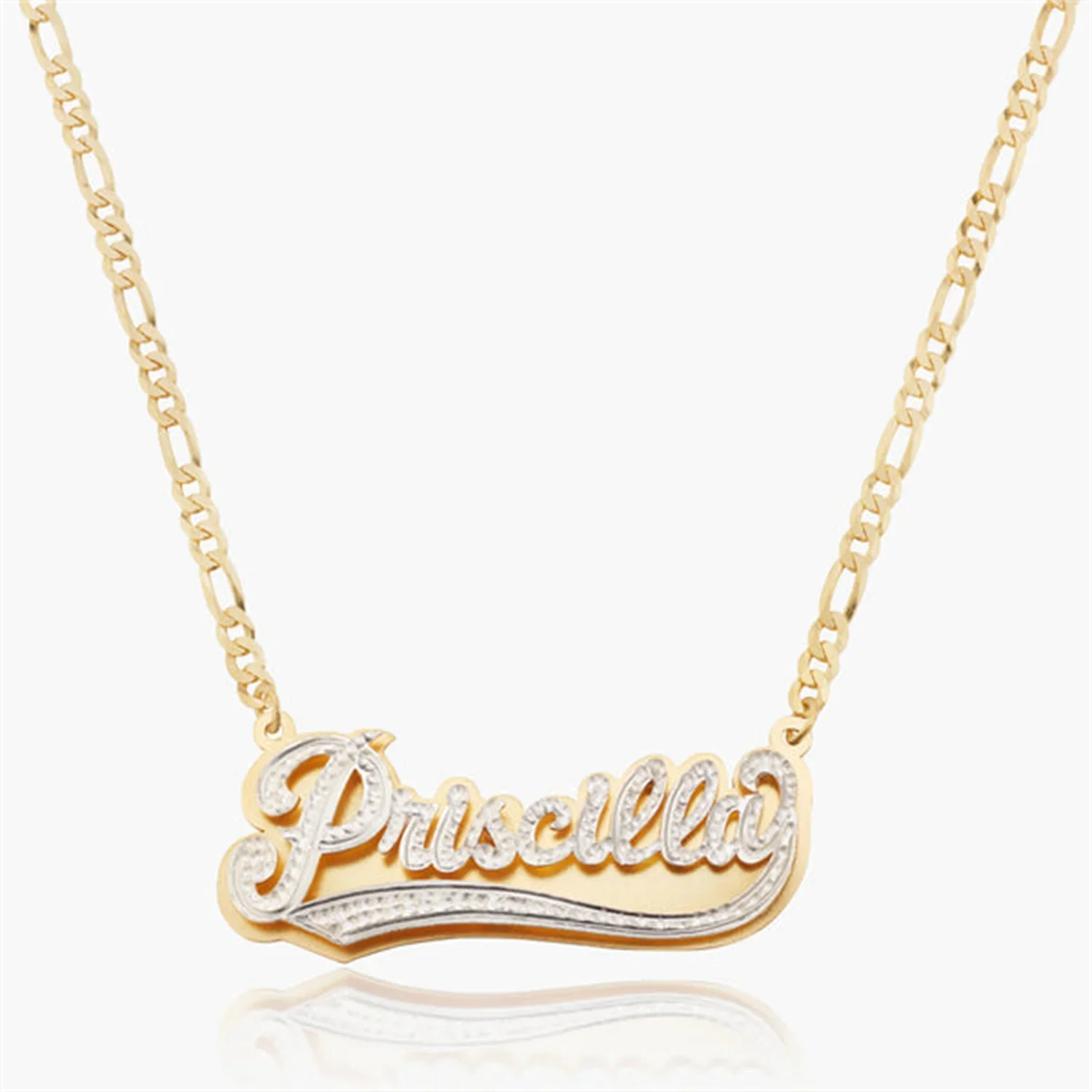 DOUBLE PLATED VARSITY NAME NECKLACE Personalized 3D Nameplate 18K Gold Plated Pendant Custom Two Tone Jewelry Gift For Female