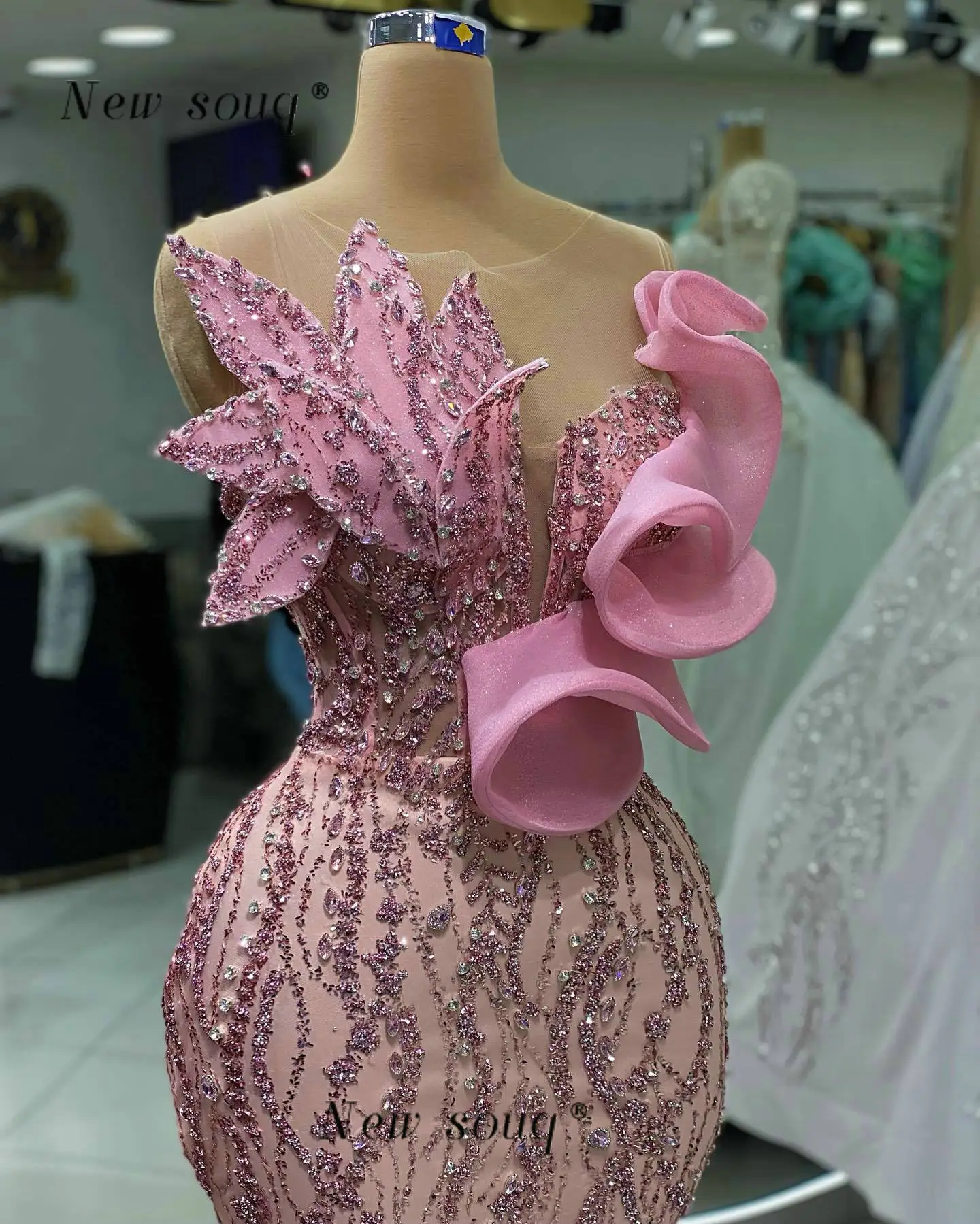 

Модные розовые длинные вечерние платья русалки с оборками для черных девочек 2023, сверкающие кристаллы, без рукавов, свадебные вечерние платья для ужина