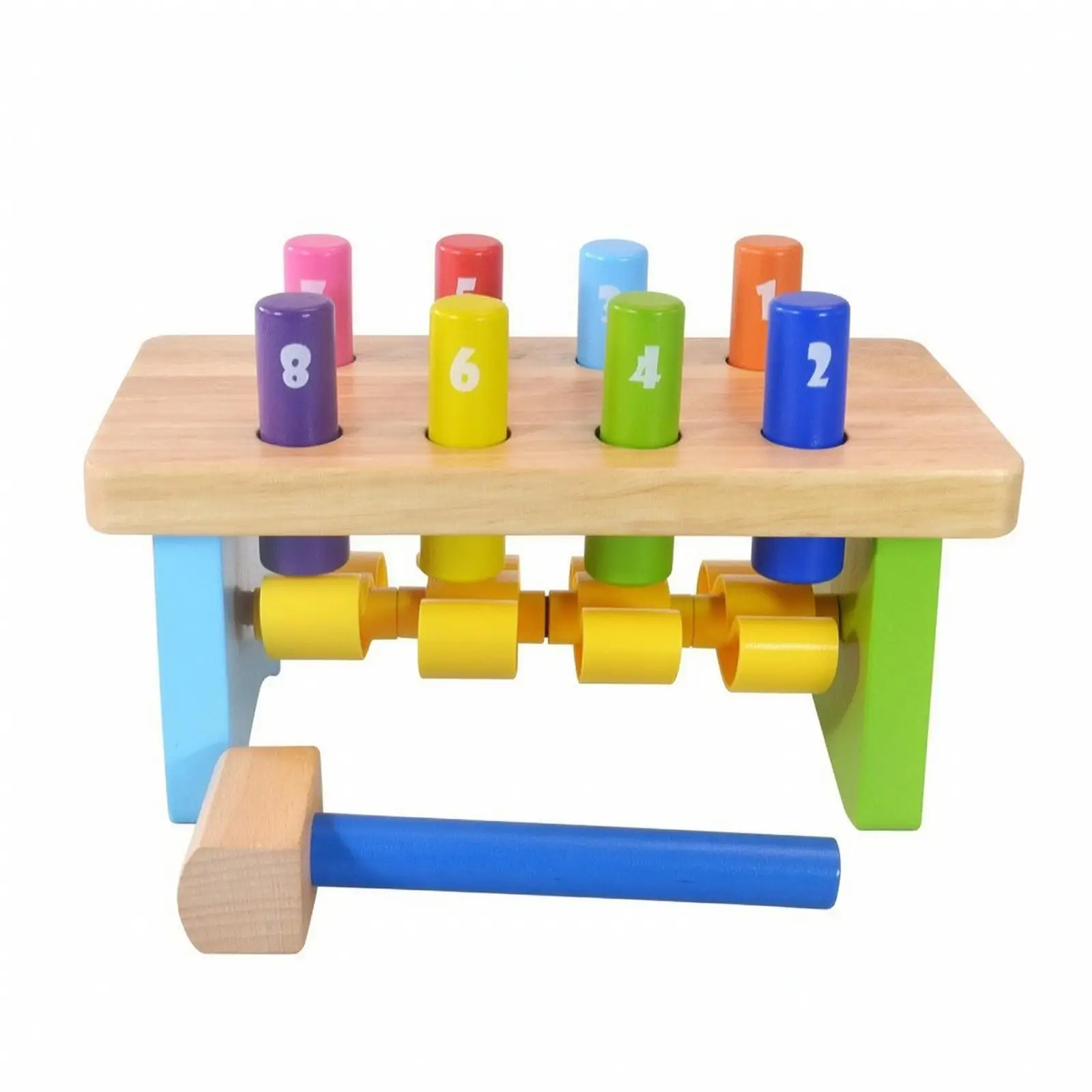 Wooden Pounding Bench with Mallet Colorful Wooden Pounding Bench Educational Interactive for Preschoolers, Family Playtime
