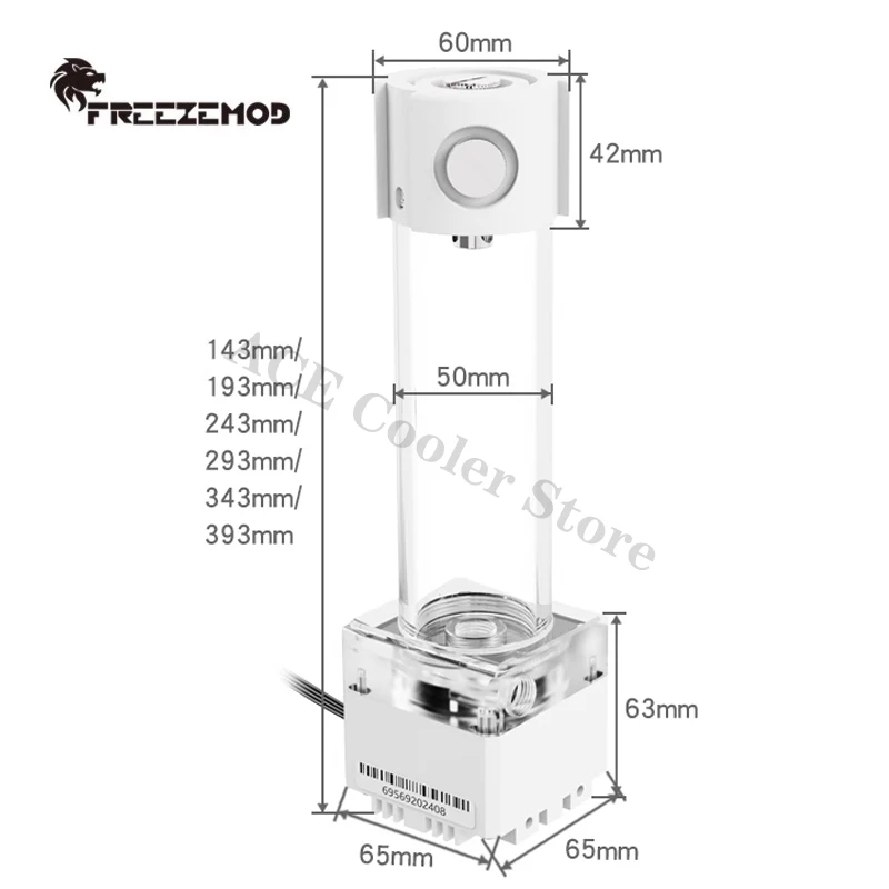 FREEZEMOD AIO Box Pump Reservoir Maximum Flow 6500L/H  Maximum Lift 3.5 Meter For PC Water Cooling, 14-39cm Length PUB-FS6MA