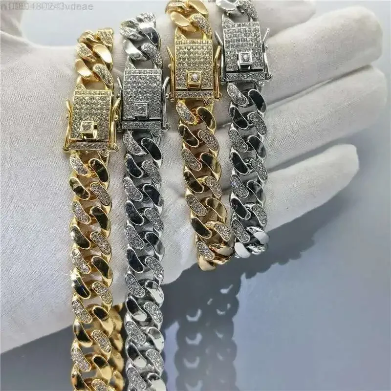 

22K Gold Hip Hop Cuban Link Chain Necklace for Men, Crystal Iced Statement Jewelry, Unisex Trendy Bling