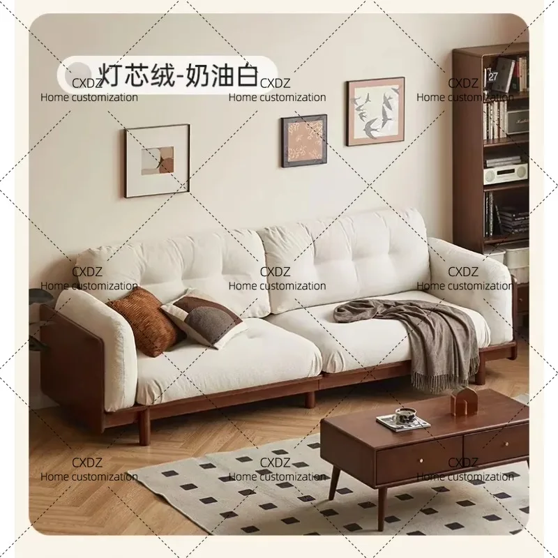XXHome Furniture Solid Wood Three Person Sofa Corduroy Fabric Living Room Sofas Couch Convertible Sofa Compressed Armcha