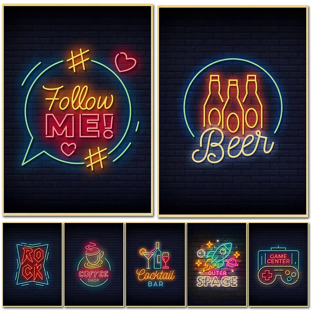 New Neon Night Vintage Wall Art Poster Game Art Painting Canvas Bar Art Prints Planting Pictures for Living Kids Boys Room Decor