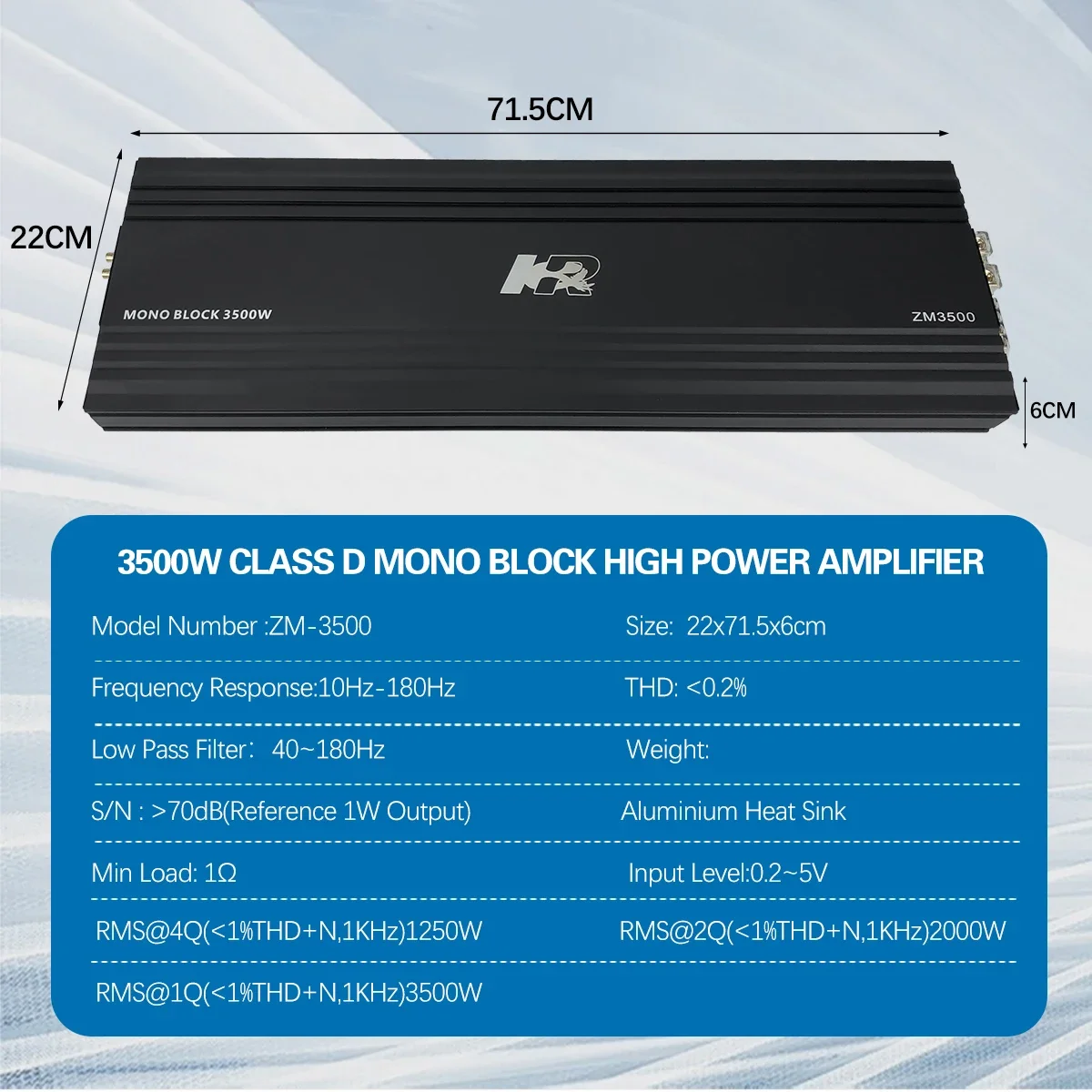 2026 Zeming Audio ZM-3500 Monoblock Class D Competition Grade Subwoofer Amplifier Car Audio Amplifier 3500W