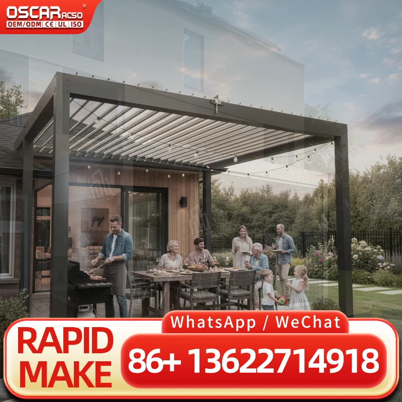 3X6M Aluminium Louvre Roof Bioclimatic Pergola Sun Wind Rain Regulation Ideal Pergola Aluminum Structure for Garden Patio Balcon