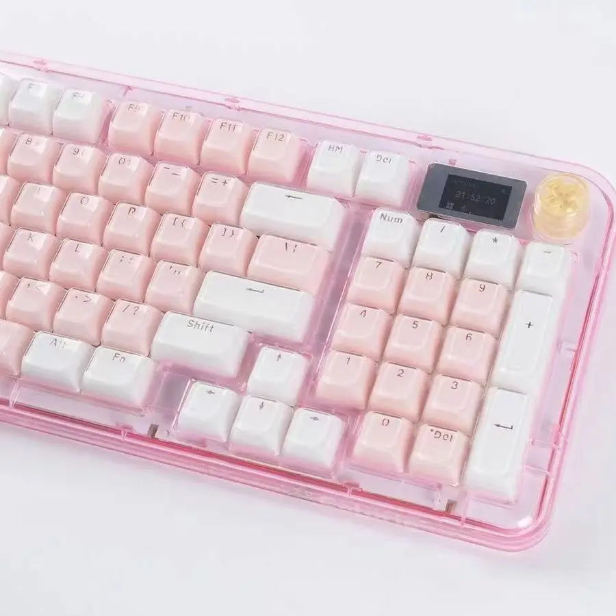 Geléia translúcida teclado mecânico Cap, Keycaps de cristal, MDA perfil, retroiluminado redondo, branco, rosa, layout, DIY, 136 chaves