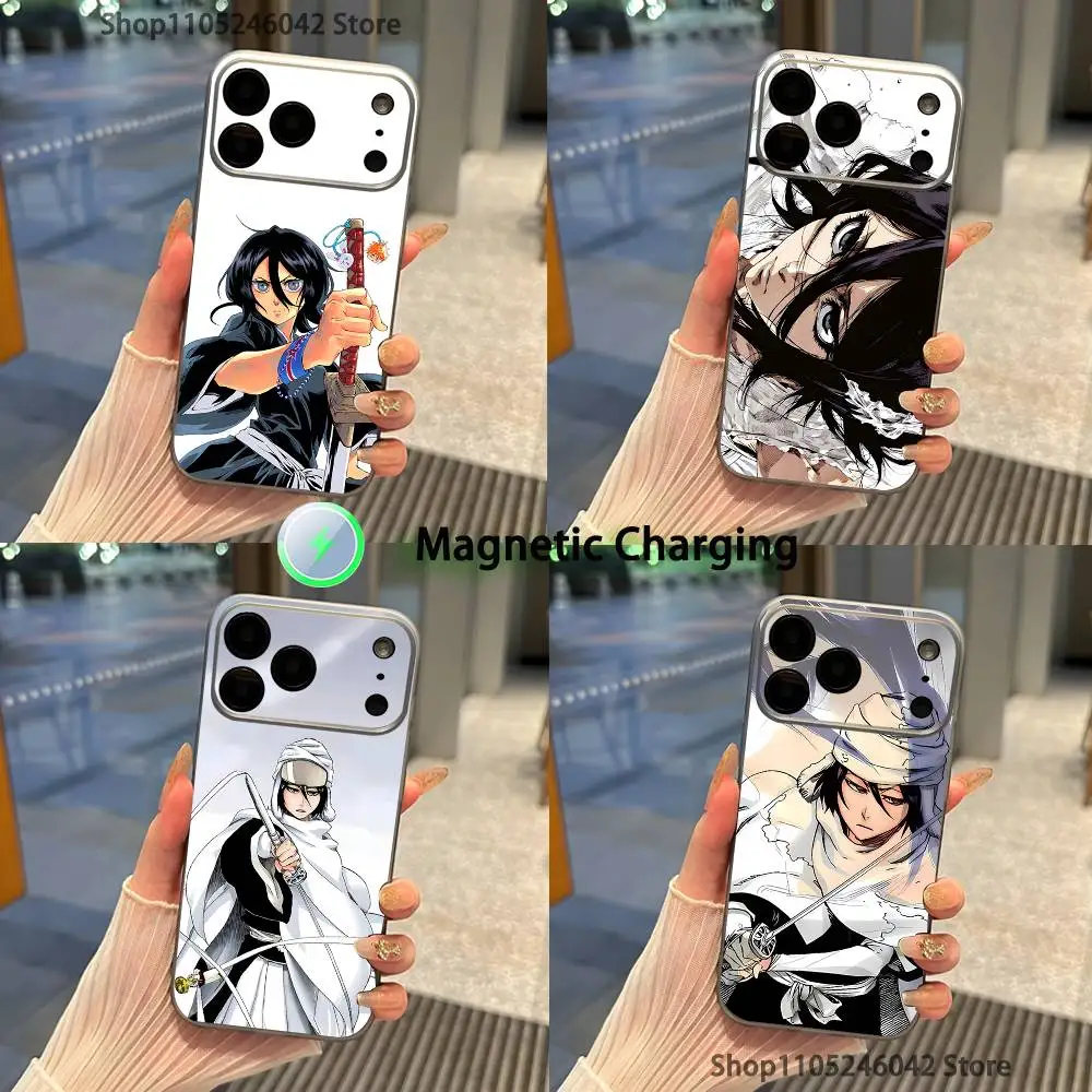

R-Rukia Anime-E KuchikiS Transparent gray Phone Case For iPhone 17,16,15,14,13,12,11,Pro,Max,Plus Magnetic Wireless Charging