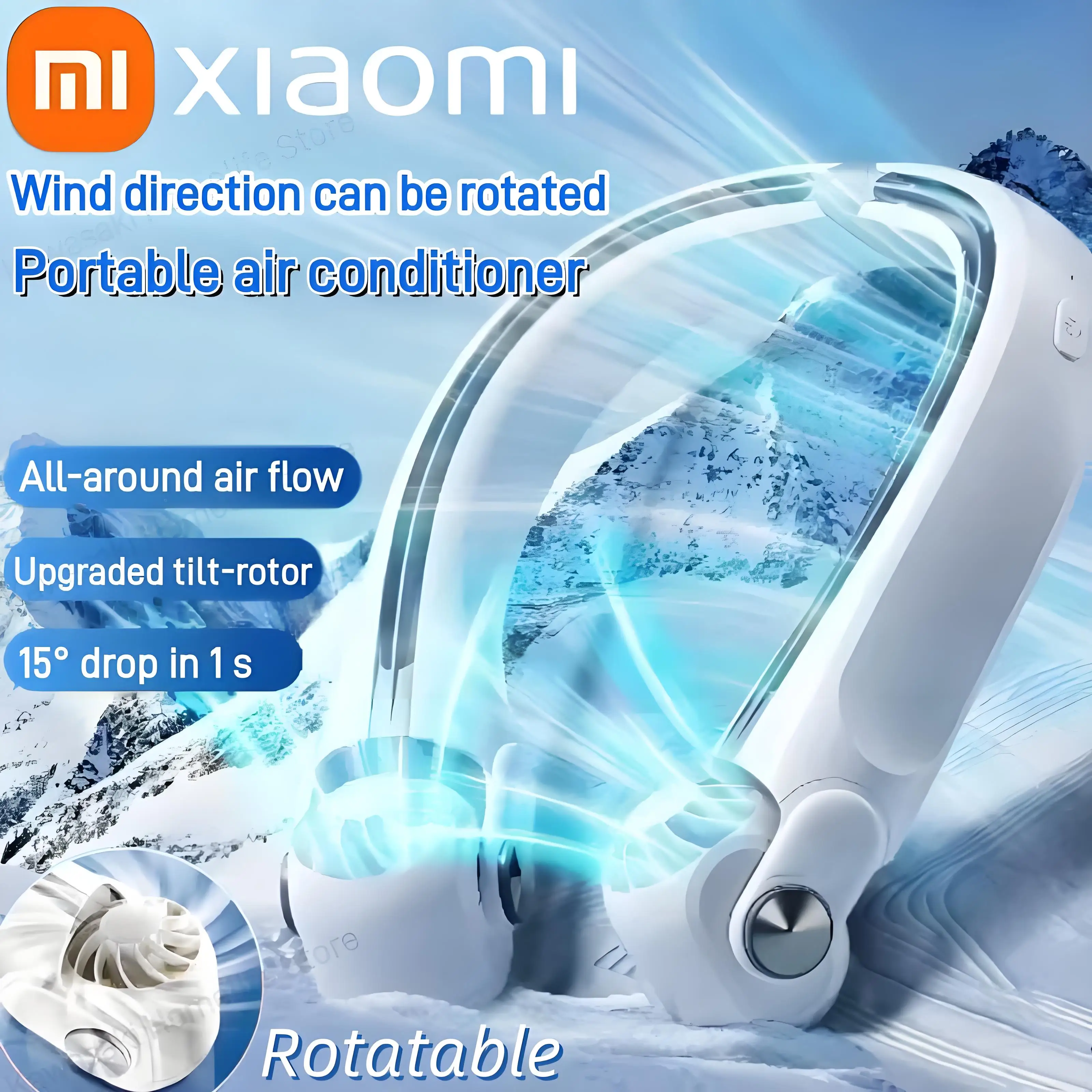 Xiaomi-Ventilateur portable monté sur le cou, 8000mAh, chargement USB, turbine sans lame réglable, ventilateur Kband de la présidence, adapté à l'extérieur