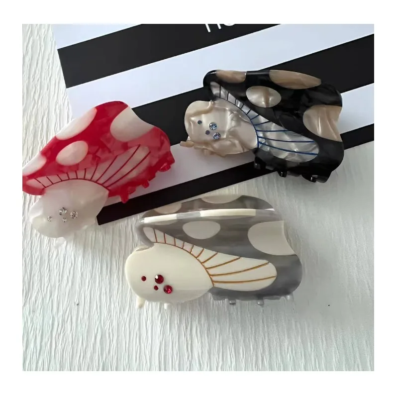 

New Acetic Acid Cute Mushroom Grab Clip Creative Fun Color Matching Diamond Hairpin Half Tie Back Head Personalized Shark Clip