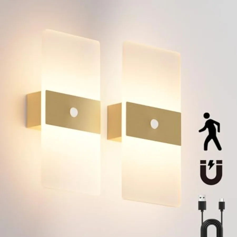 

2 Pack Motion Sensor Wall Lights, Morden Cordless Battery Operated LED Wall Lantern, Warm Light Wireless Decorative Wall Sconce