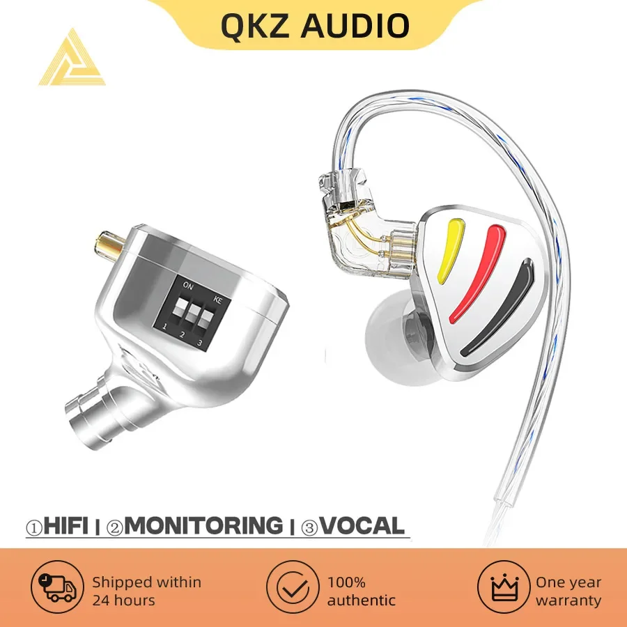 QKZ ODIN Earphones HIFI Monitoring Vocal 3-Level Tuning Switch Metal Heavy Bass Earbuds Dynamic Sport Music Headsets D-Fi Castor