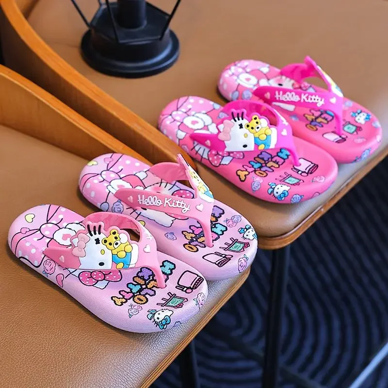 Hello kitty cartoon animation creative trendy flip-flops summer girls sandals baby soft bottom non-slip outer wear personality