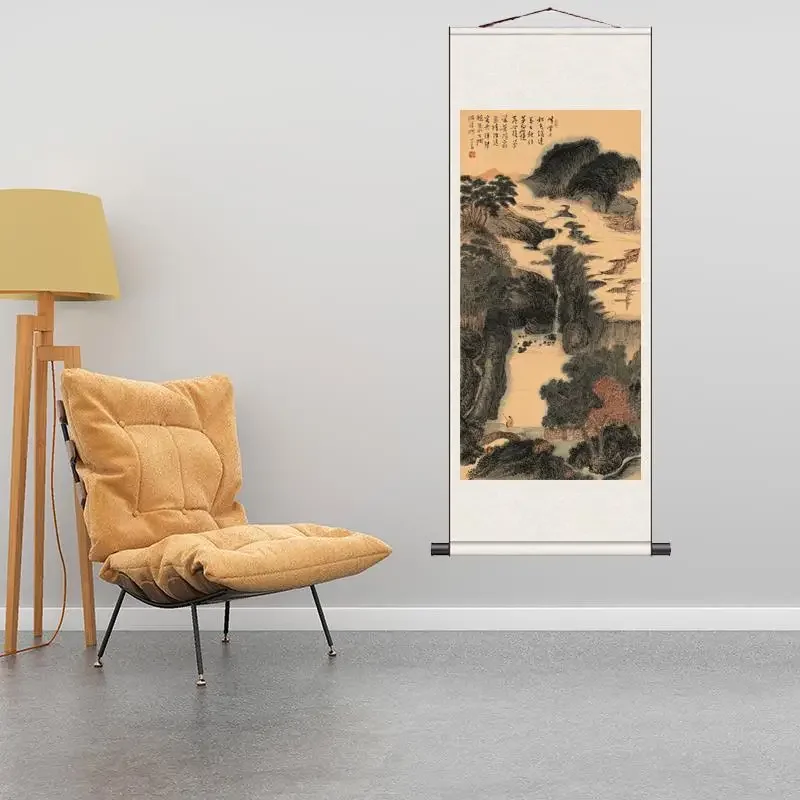 Famous Landscape Painting Wall Art Qing Dynasty Puru Calligraphy and Painting High-definition Decoration Aesthetic Room Decor