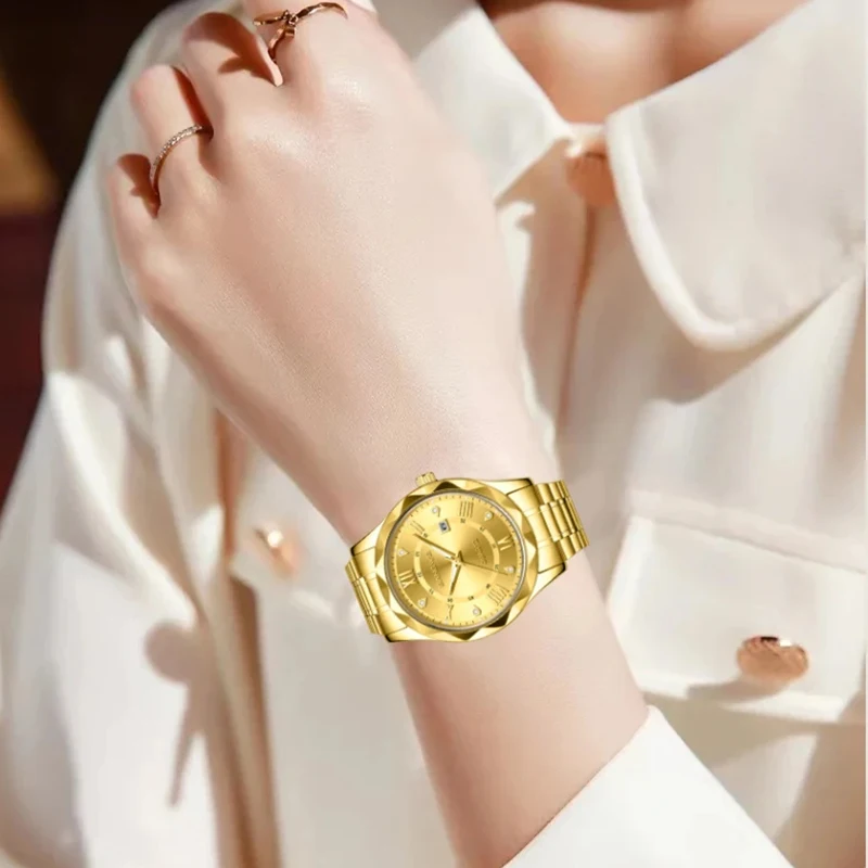 Lige elegante clássico quartzo relógios femininos moda criativa diamante design topo de luxo à prova dwaterproof água calendário luminoso mulher relógio