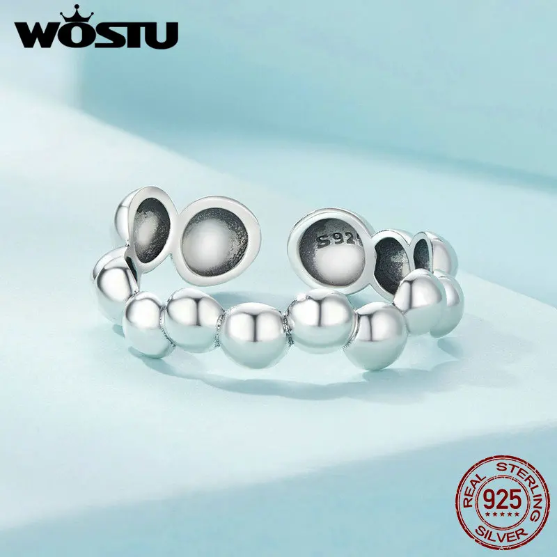 WOSTU 925 Sterling Silver Bubble Wave Open Ring Simple Design Cute Classic Style Fashion Jewelry for Women Outfits Party Dating