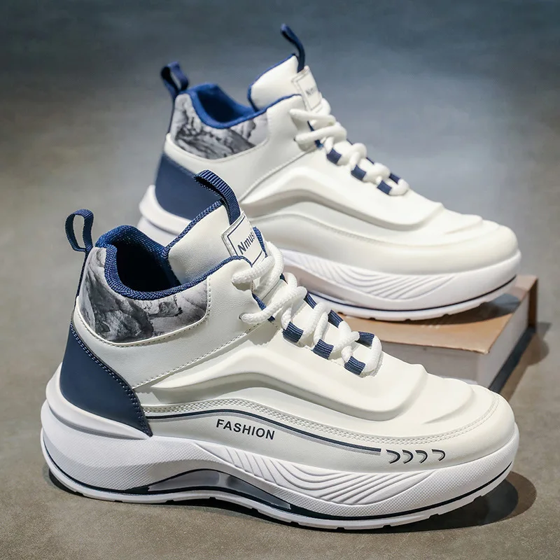 Men's high-top shoes, sports shoes, trendy and versatile thick-soled height-increasing white sneakers, casual dad shoes