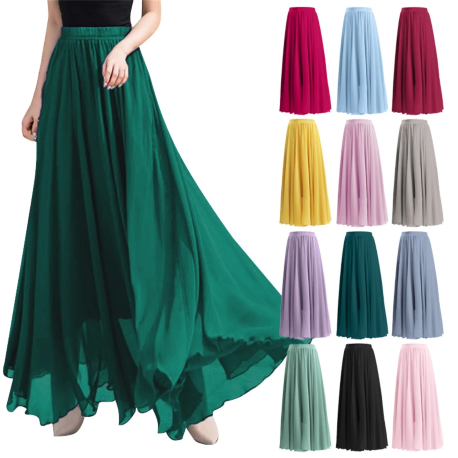 Skater Skirt for Women Summer Women's Solid Color Chiffon Skirt Women's High Waist Long Bathing Suits with Skirts for Women