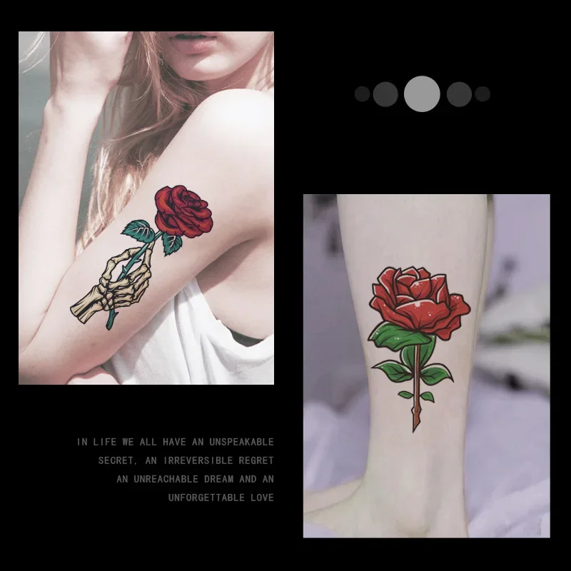 8 قطعة/المجموعة الأحمر روز الوشم المؤقت للنساء الفتيات وهمية لصاقات وشم الذراع الكاحل الجسم الفن Tatouage Temporaire فام مقاوم للماء