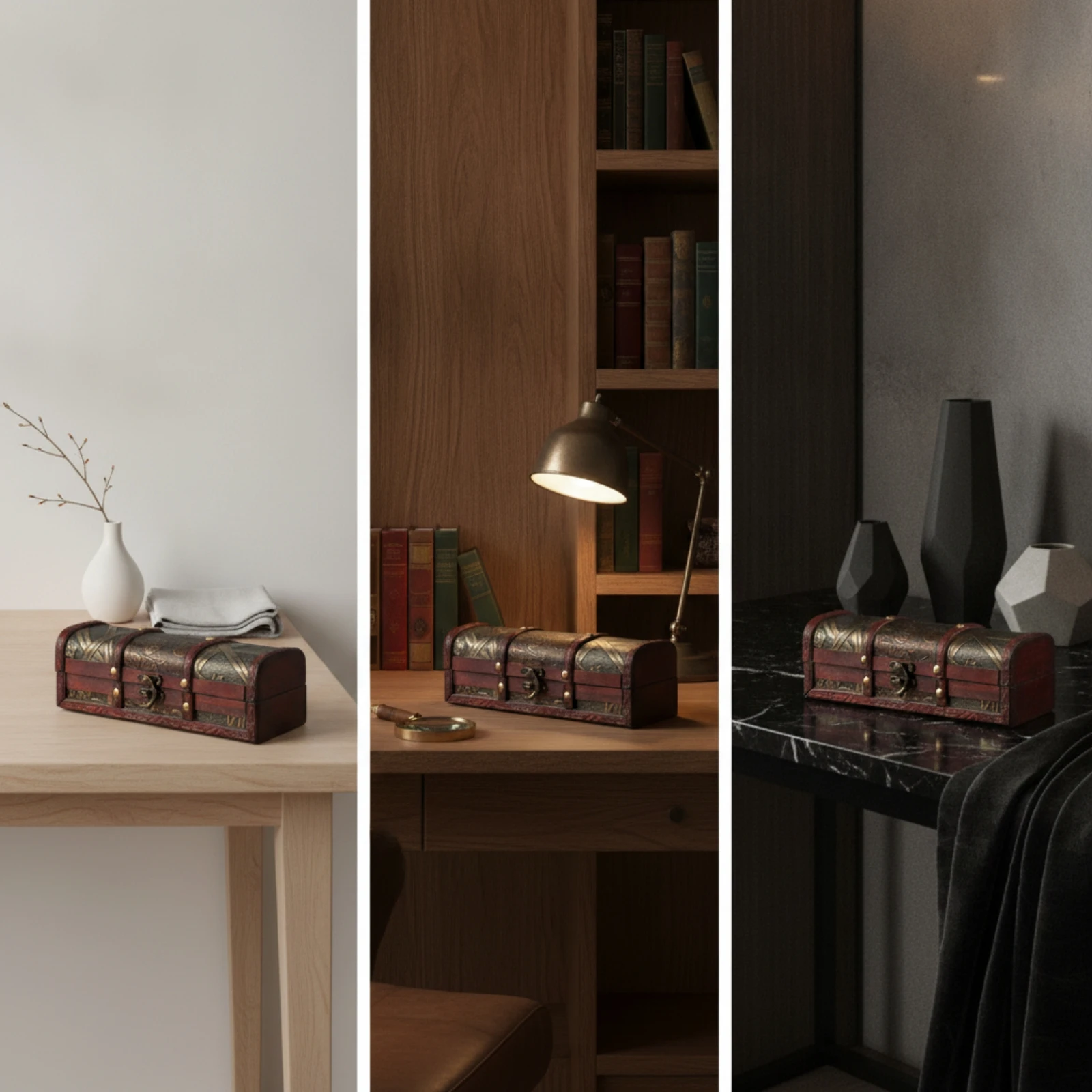 Hairpin Storage Box Retro Wooden Chest with Hinged Lid Wooden Box with Latch Compact Functional for Vanity, Desk