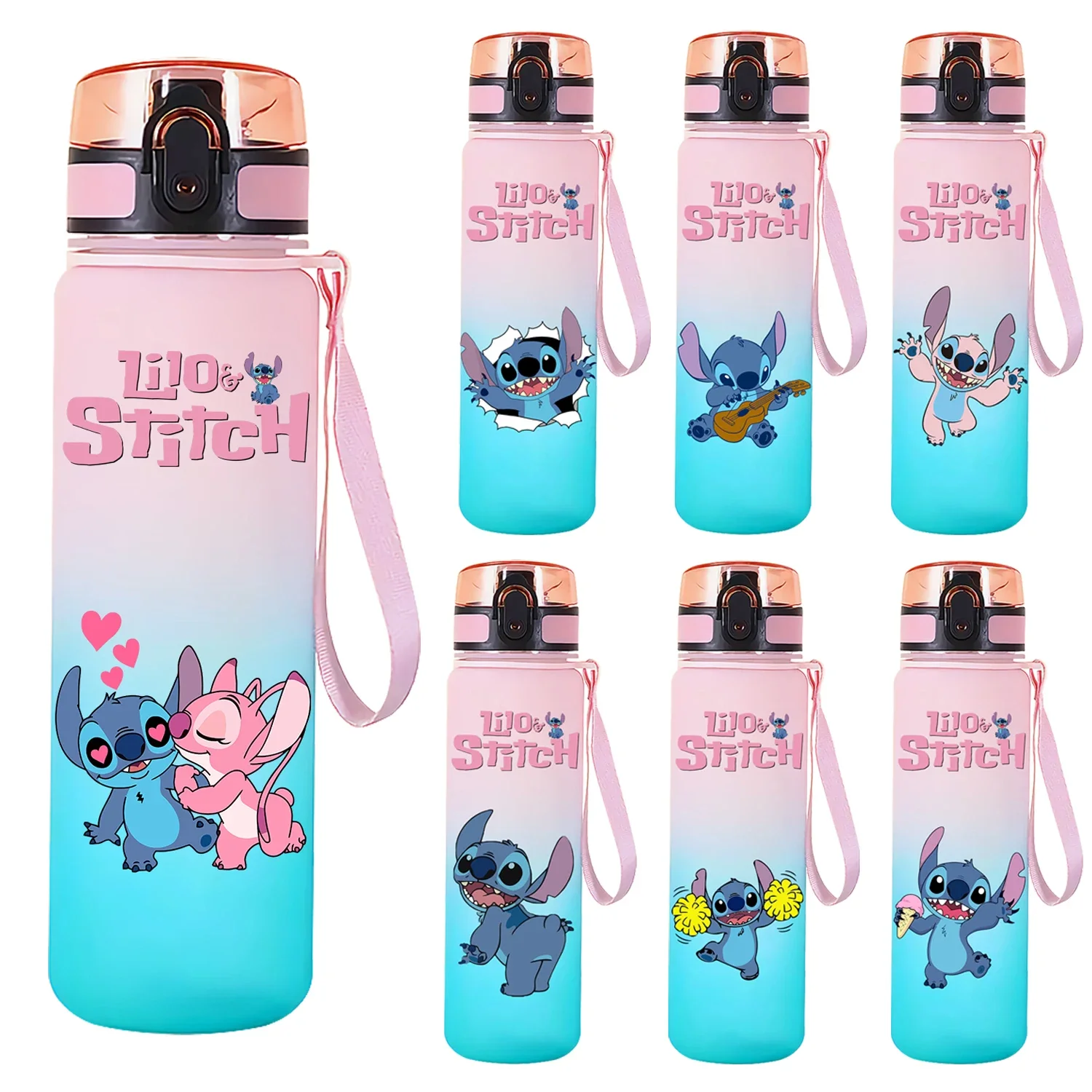 

650ML Letter A-Z Print Lilo Stitch Water Bottle Large Capacity Drinking Portable Home Anime Outdoor Sport Water Cup Kid Gift