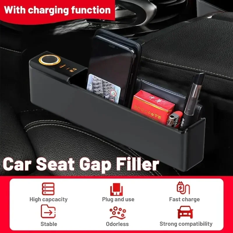 Car Seat Gap Storage Box Multi-functional Car Seat Gap Organizer with Charge Port Auto Central Control Gap Strip Car Accessories