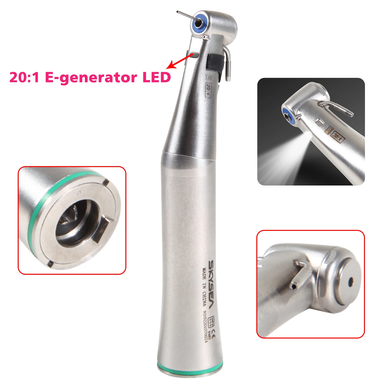 High Quality! Den tal Fiber Optic 20:1 Reduction imp lant Detachable Contra Angle LED Handpiece For N-S-K SG20L