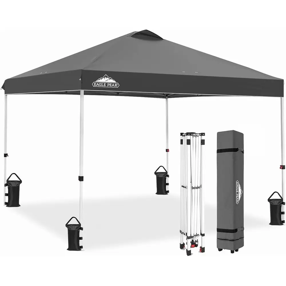 

Portable 10x10 Foot Easy Setup Shade Tent with Wheeled Bag, 8 Stakes, 4 Ropes, 4 Weight Bags, Gray