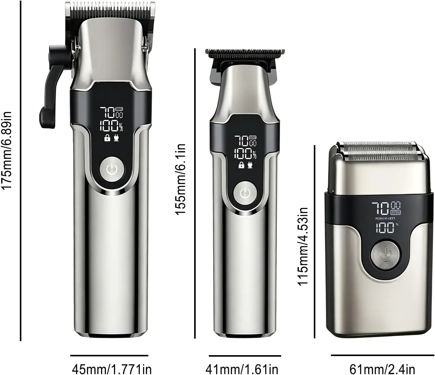 CBQ 3-in-1 Cordless Hair Clipper for Men, Professional Trimmer Set with LED Screen, 2 Speeds, Beard Trimmer and Shaver, 10 Guide Combs, Cordless Electric Grooming Set