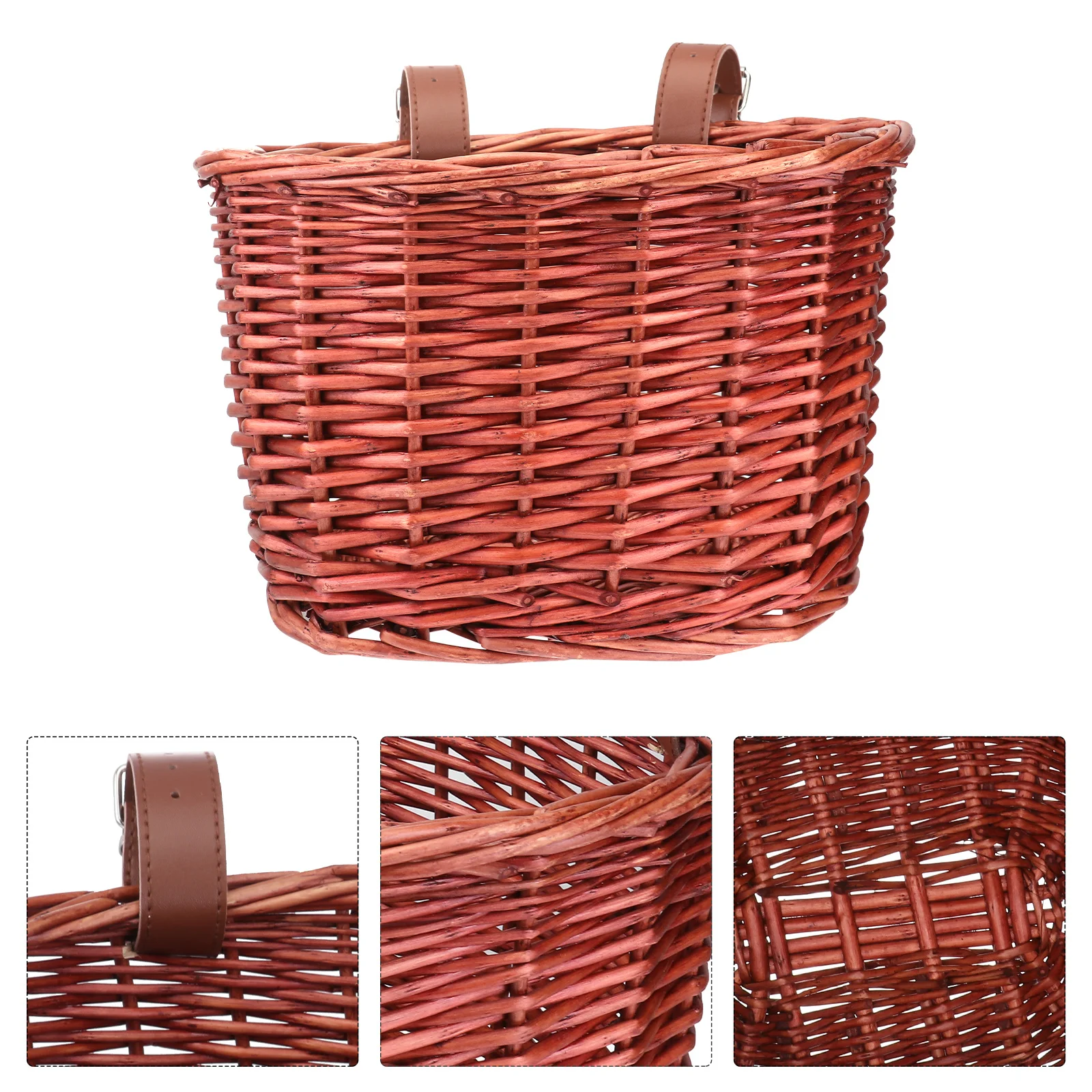 1 pc Premium Natural Willow Front Basket For Bicycle Large Capacity Wicker Rack Mountable On Metal Bracket, Durable Rattan Bike