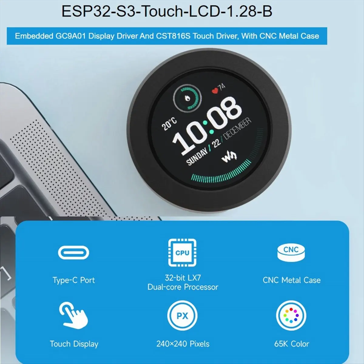

[ABDH] ESP32-S3 Development Board with 1.28Inch Round Touch LCD Display Embedded GC9A01 Display Driver CST816S Touch Driver