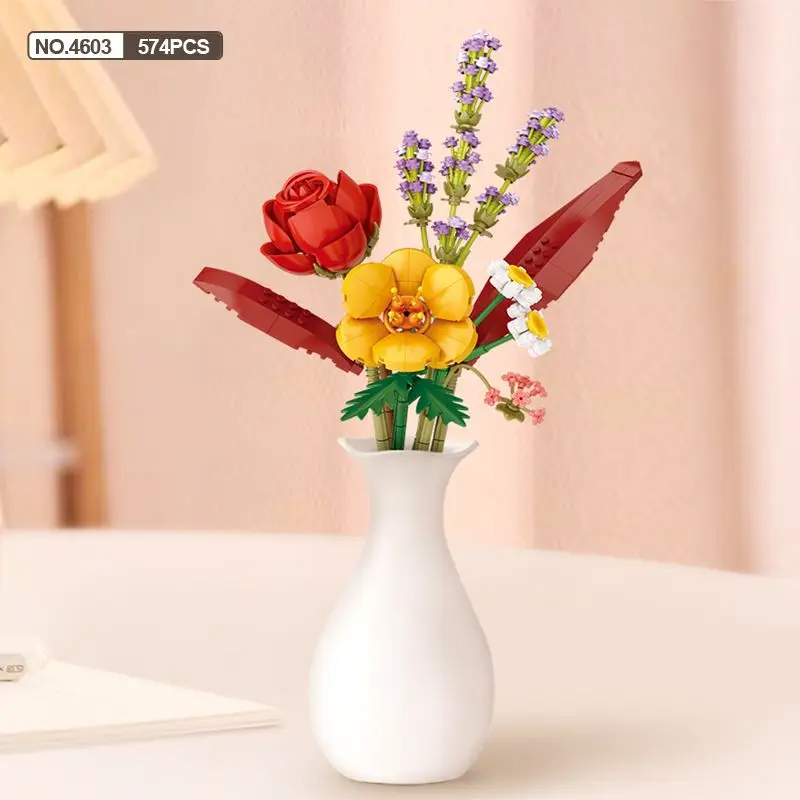 Nowy Zestaw Klocków dla Dzieci Bukiet Model 3D Zabawka Dekoracja Domu Roślina Chryzantema Róża Kwiat Klocki do Składania Zabawka dla Dziewczynki Prezent dla Dziecka