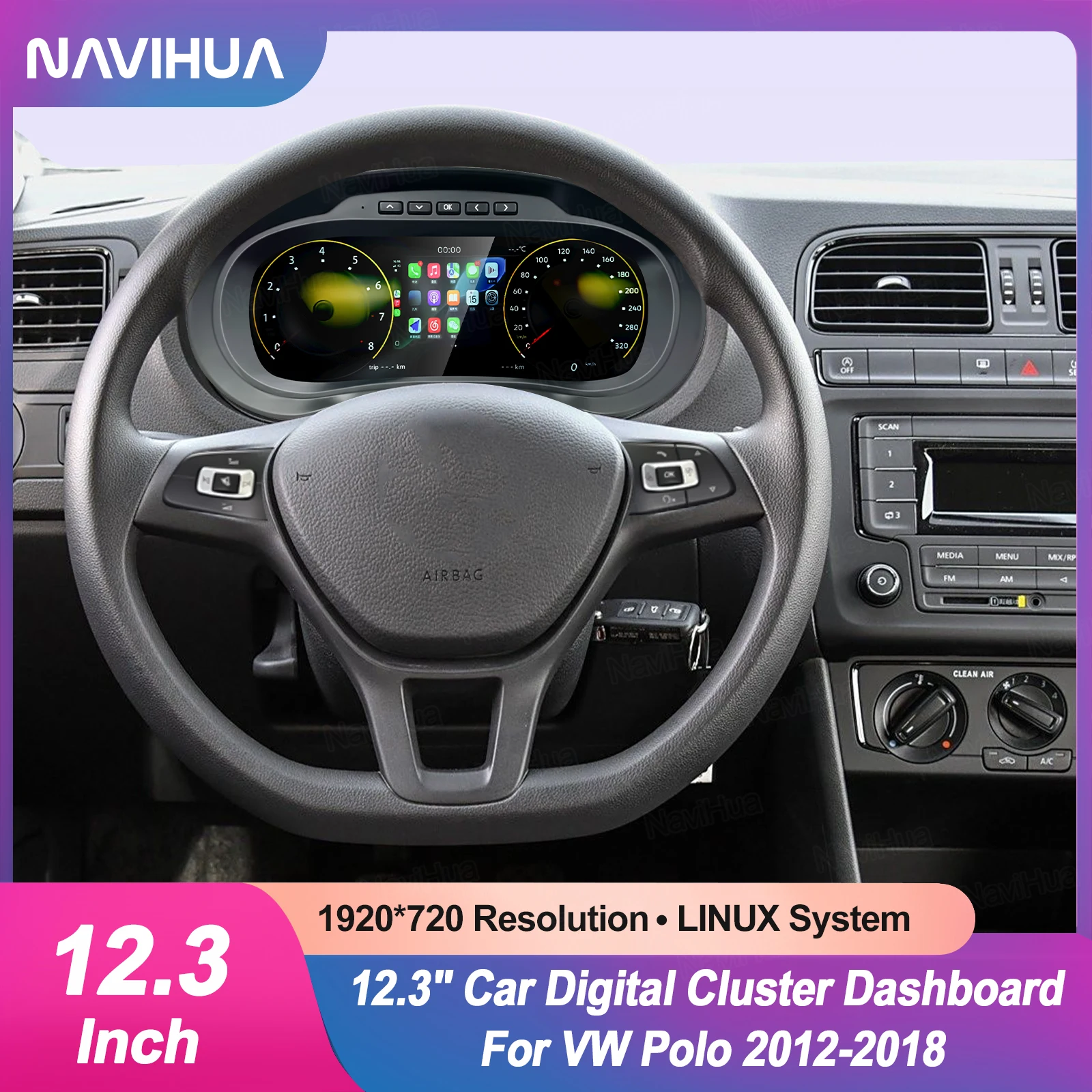 Navihua LCD العنقودية الرقمية نظام لينكس اللاسلكية Carplay HDMI قمرة القيادة لشركة فولكس فاجن بولو 2012-2018 LCD لوحة القيادة شاشة السيارة #1