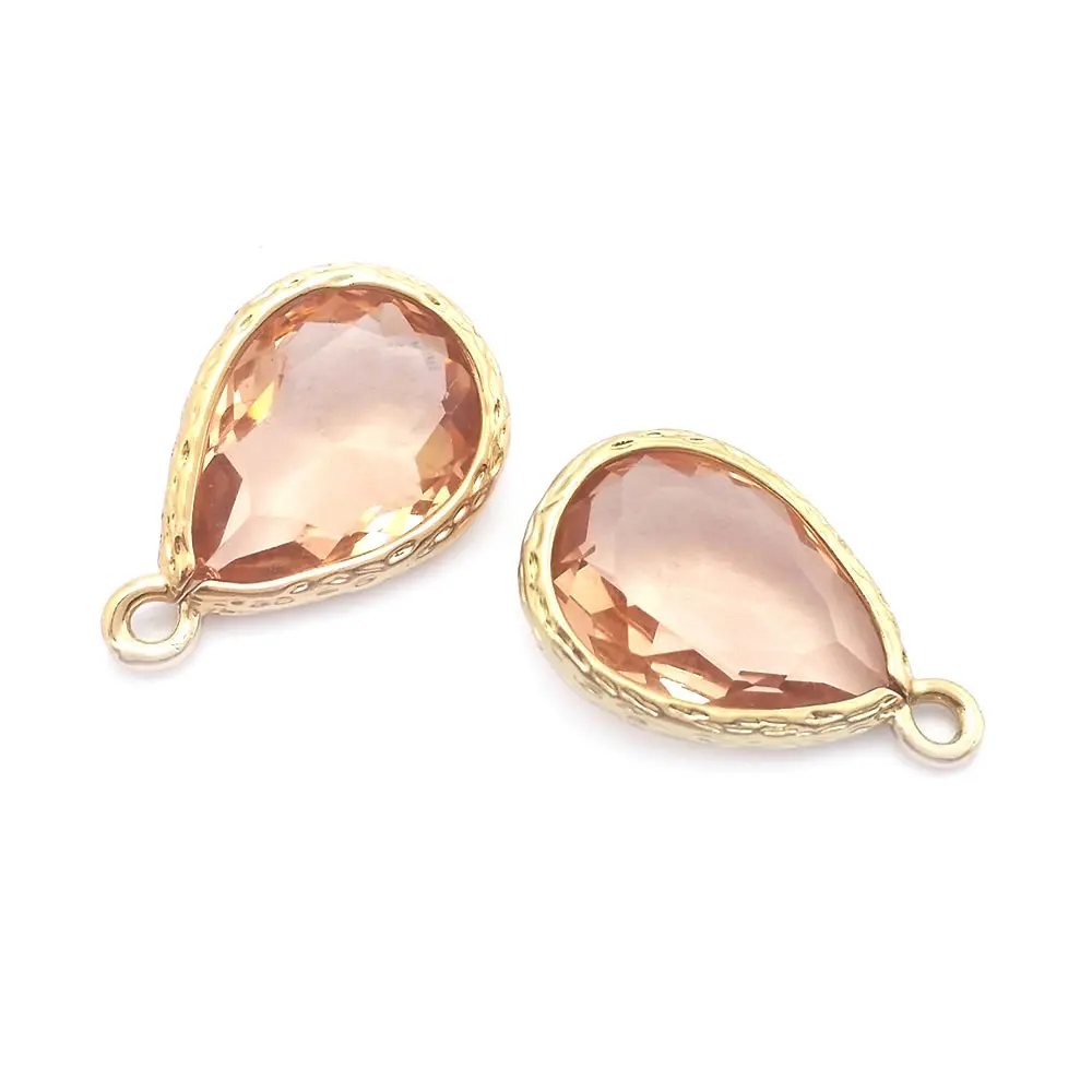 10PCS 10x14MM High Quality Champagne Gold Color Brass and Glass Tear Drop Shape Charms Pendants Jewelry Making Diy Findings