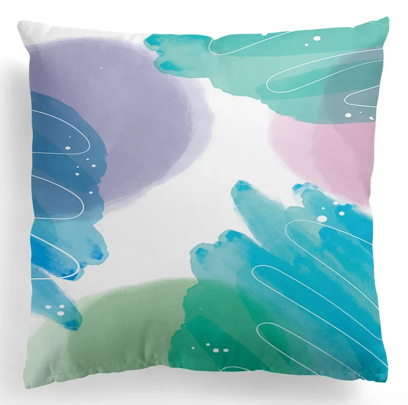 45x45cm Nordic Luxury Abstract Hand Painted Pillowcase Intense Color Sofa Pillow Cover Peach Skin Velvet Oil Painting Cushion