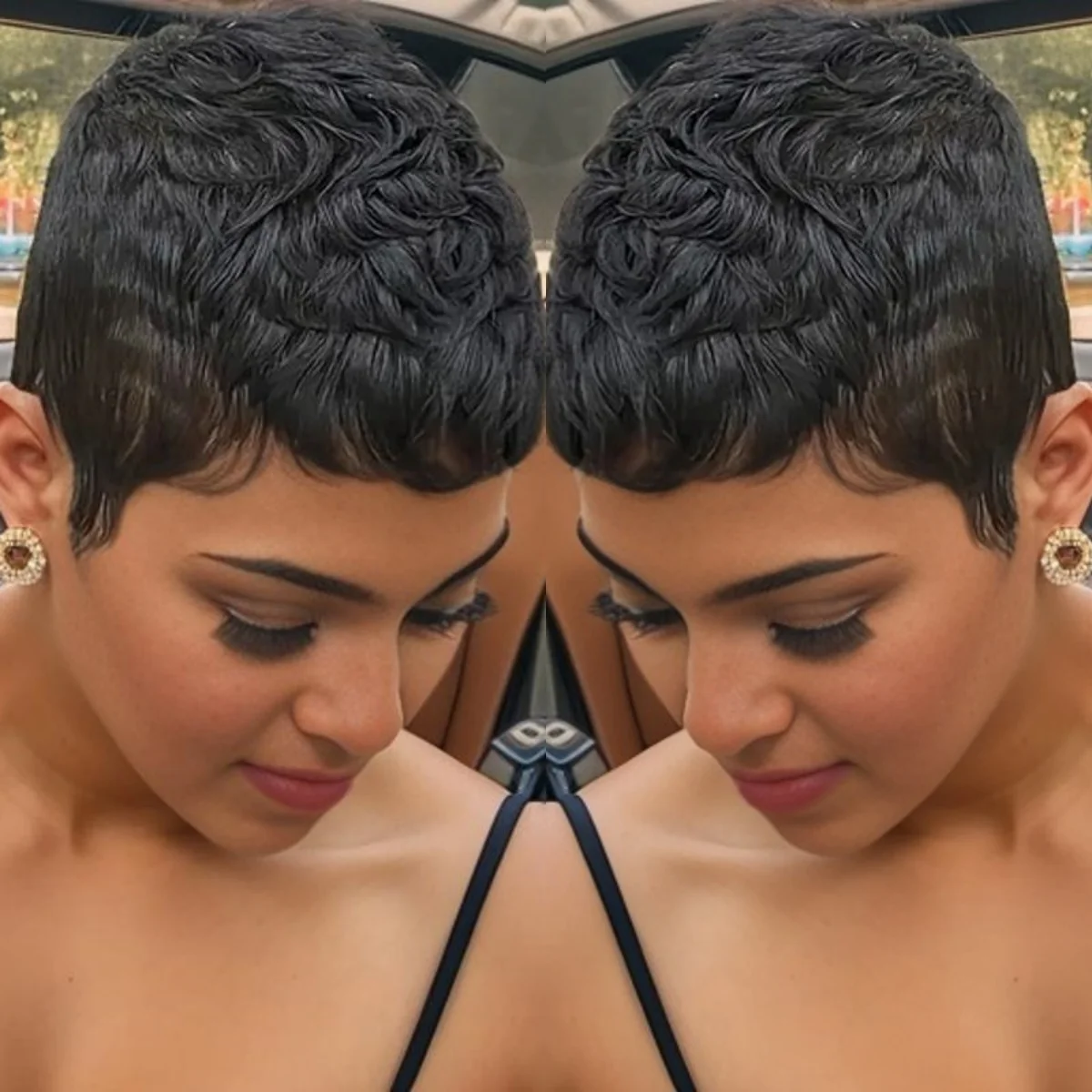 짧은 픽시컷 가발 브라질리언 생인모 스트레이트 풀머신메이드 가발 착용 간편