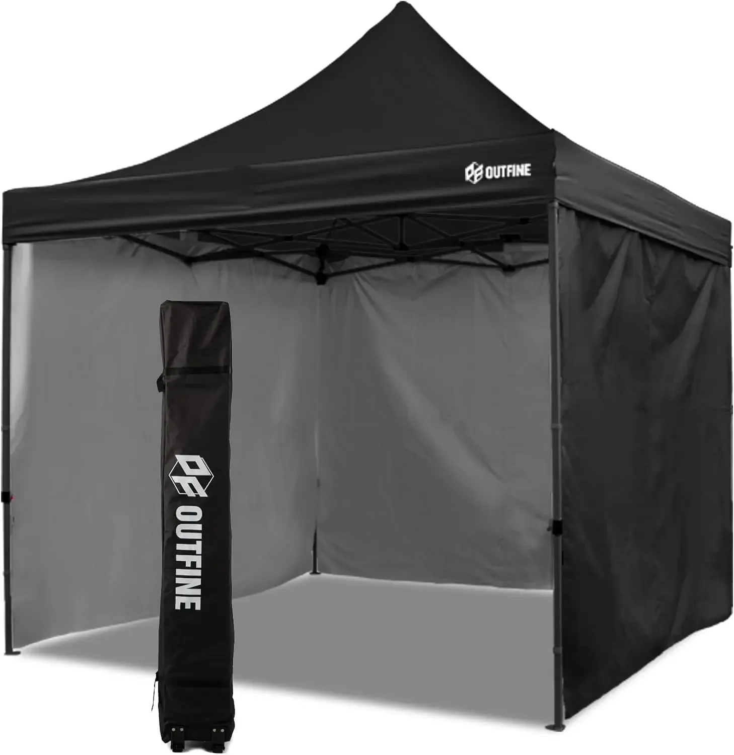 OUTFINE Heavy Duty Canopy 10x10 Pop Up Commercial Canopy Tent with 3 Side Walls Instant Shade, Bonus Upgrade Roller Bag, 4 Weigh