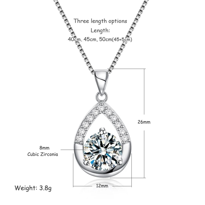 Fashion 925 Sterling Silver Angel Tears Water Drop Zircon Pendant Necklaces Women Jewelry Elegant Purple Rhinestone Choker Chain